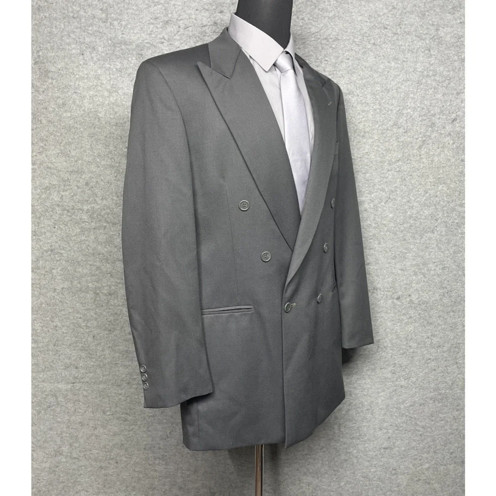 Torriani Double Breasted Blazer Jacket 42X 100% Wool Black Formal 42XL Dark Teal